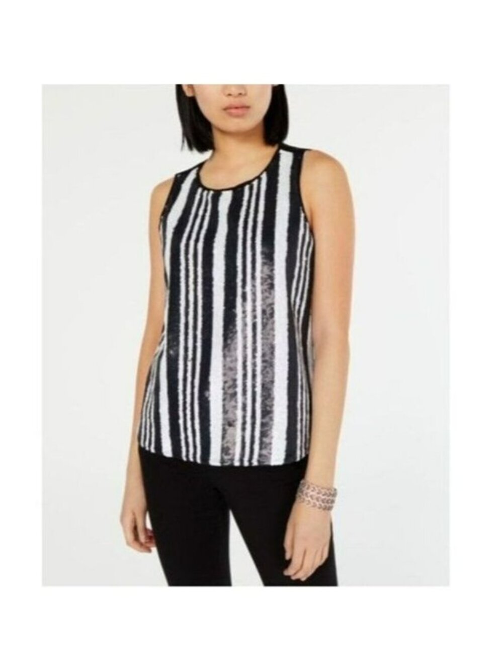 INC Women's Sequined Striped Tank Top, Sz L, NWT